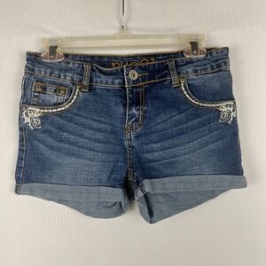 Vtg Y2K‎ Rue 21 Low Rise Short Shorts Denim 5/6R Sequin Embroidered Pockets EUC